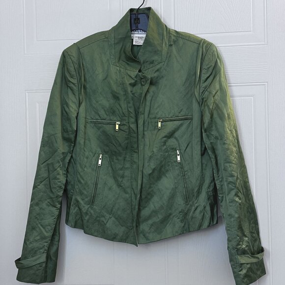 Carlisle Crop Jacket Green Long Sleeve 4 Zip Pockets Sz 12 - Picture 1 of 3